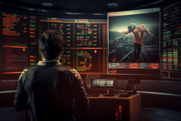 image of a man standing in fromt of a computer screen