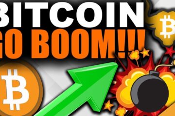a picture of Bitcoin symbol with an upward rising stock graph with the words "Bitcoin Go Boom" written - indicating the milestone that bitcoin has reached in 2023, crossing over $42k this week