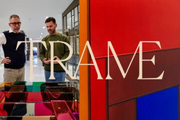 a picture of TRAME artists Jeff Davis and Martin Grasser with their latest showcase and the TRAME logo.