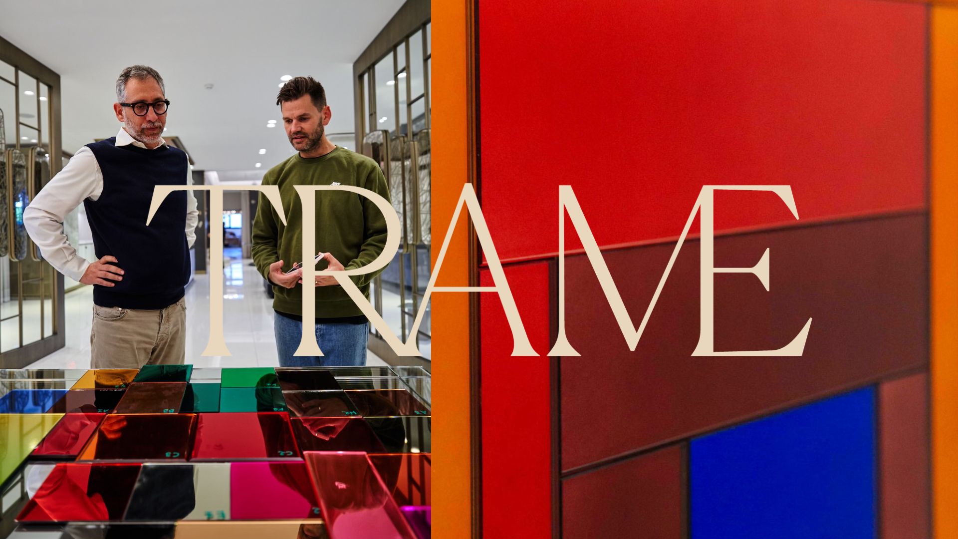 a picture of TRAME artists Jeff Davis and Martin Grasser with their latest showcase and the TRAME logo.