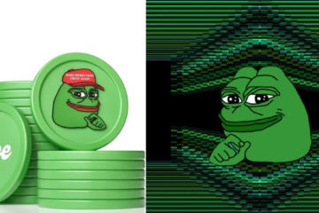 an AI generated of some green coins with the "Pepe the frog" logo on them, as an implied "how to buy guide" main poster
